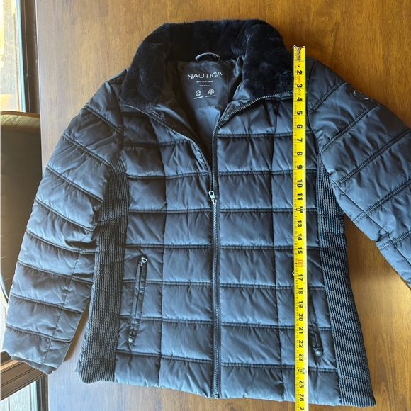 Nautica Black Puffer Jacket with Faux Fur Trim - Picture 4 of 12